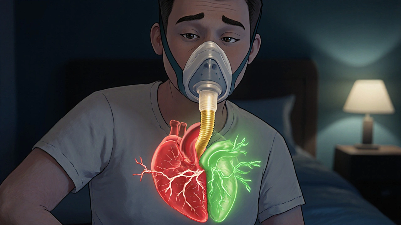 A patient using CPAP therapy as their heart heals from damage caused by sleep apnea.