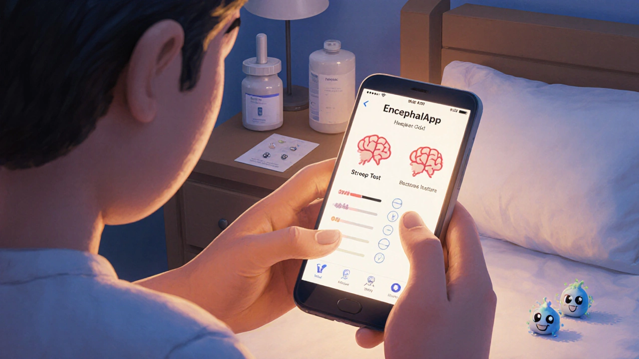 Someone using a cognitive app to detect early brain changes from liver disease.