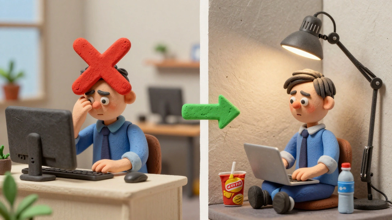 A split illustration showing workplace stress versus a supported, accommodated work environment.