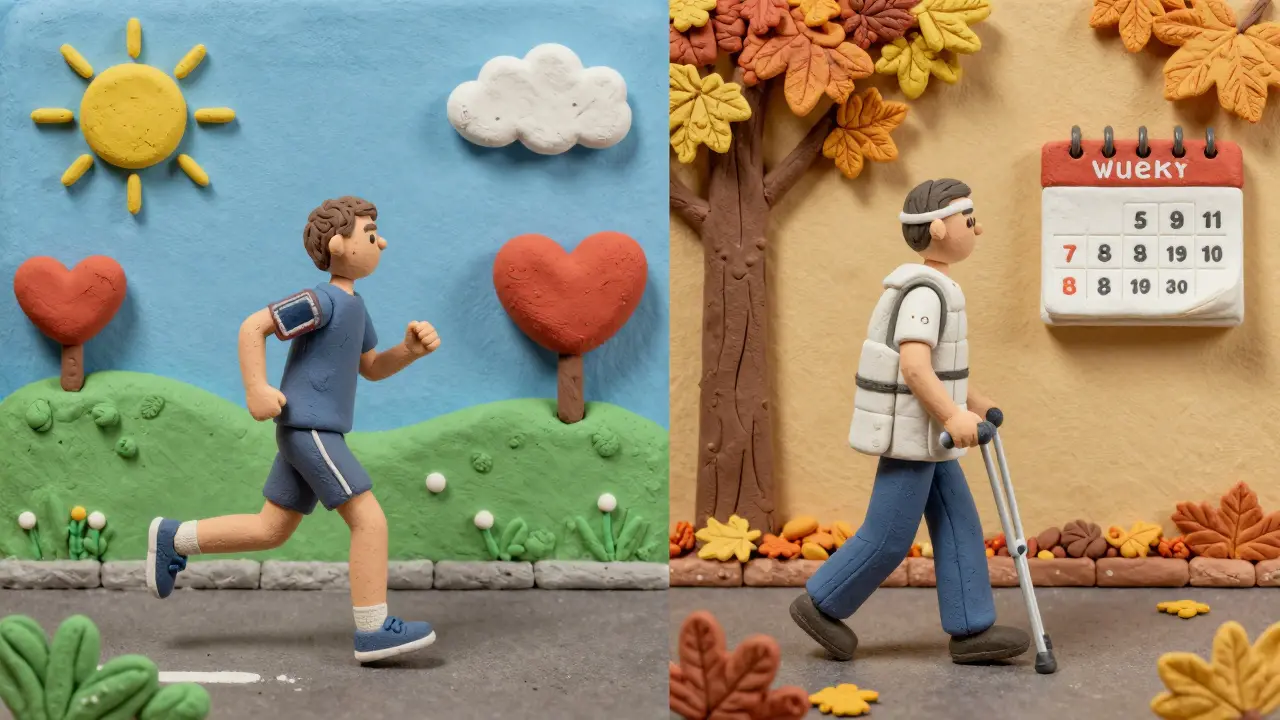 Side-by-side clay scenes comparing quick recovery after stent placement versus slow recovery after bypass surgery.