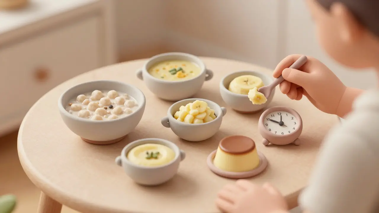 A person eating six small, blended meals in a calm, daily routine for gastroparesis management.