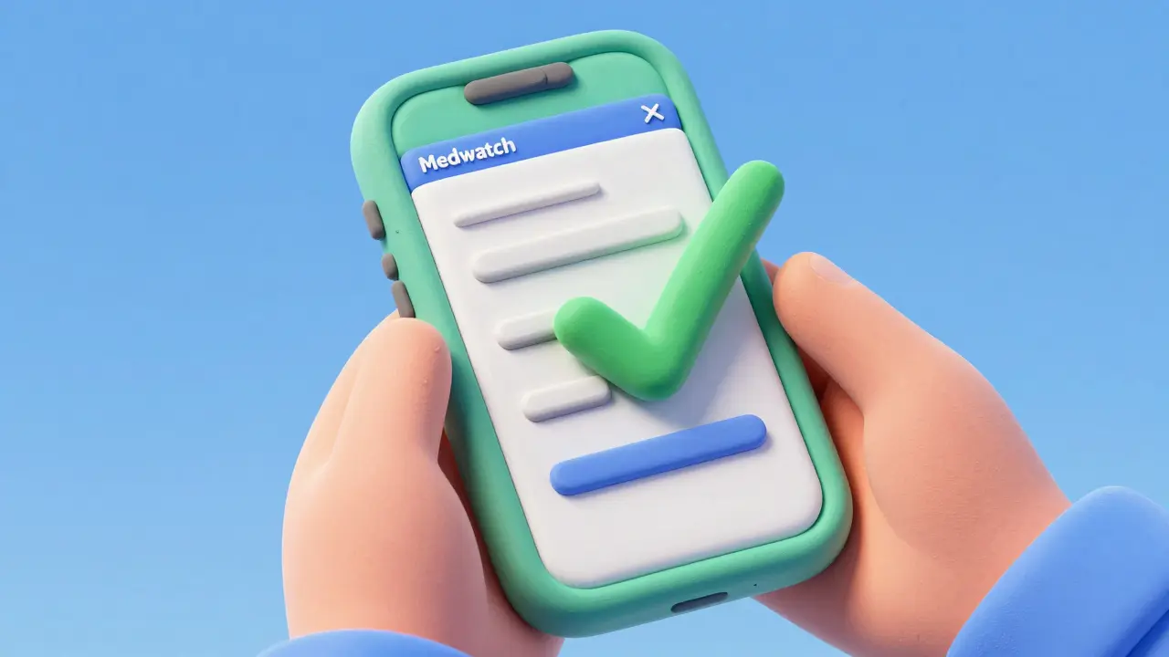 Clay illustration of hands submitting a medical safety report on a smartphone.