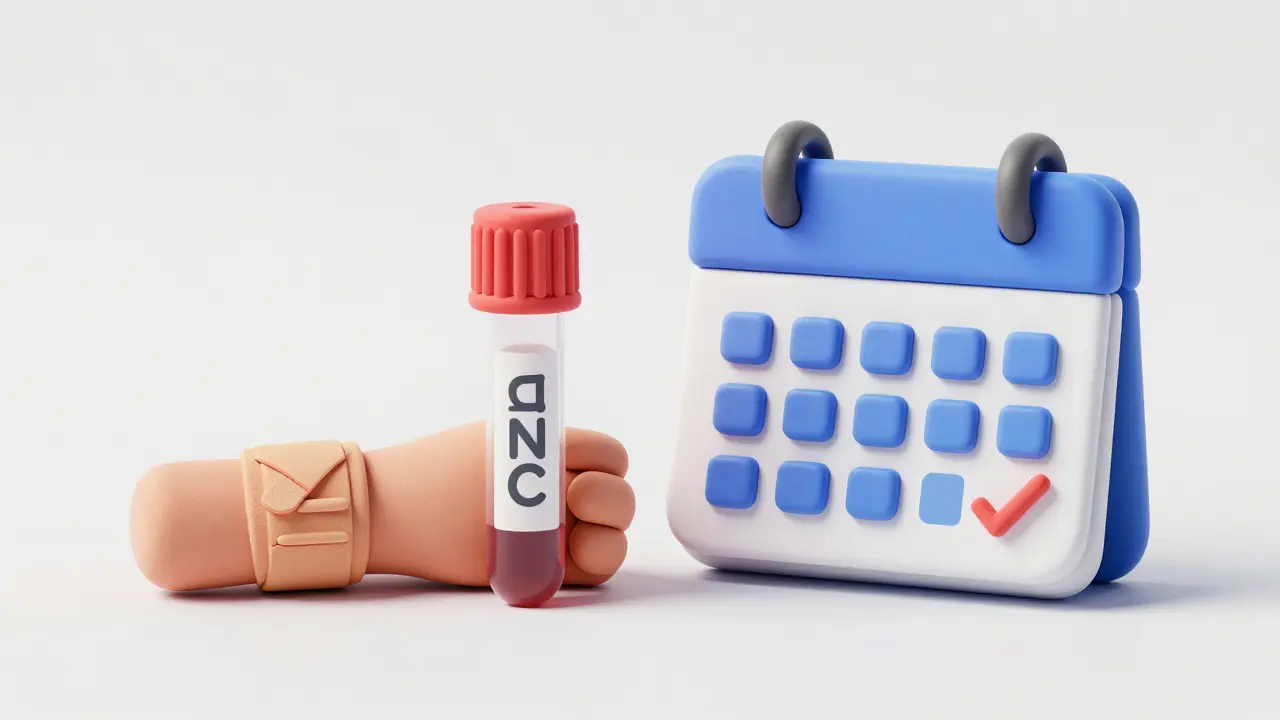 Clay model of a blood sample tube and a calendar with a checkmark